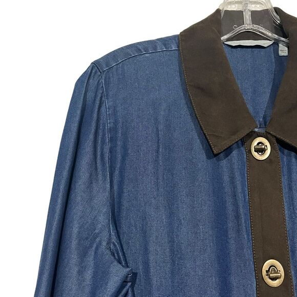 Soft Surroundings Blue Icon Urbina Shirt Dress Denim Western Faux Suede Trim - Picture 7 of 10